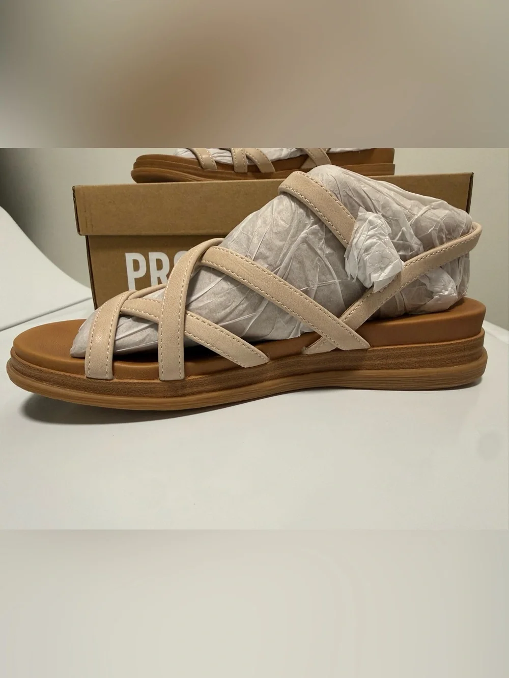 NIB Project Cloud “Nice”  Wedge Sandals Cream Size 6 Boho Slingback Comfort
